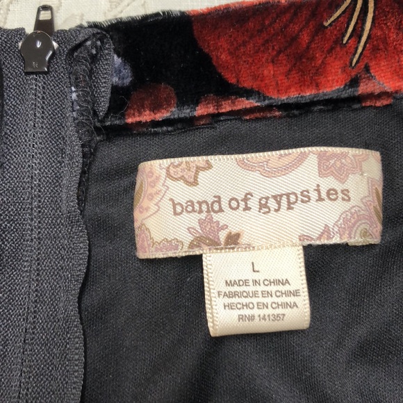 SOLD Band of Gypsies Velvet Floral Mini Skirt Size Large Black Burnt Sienna - Picture 10 of 12
